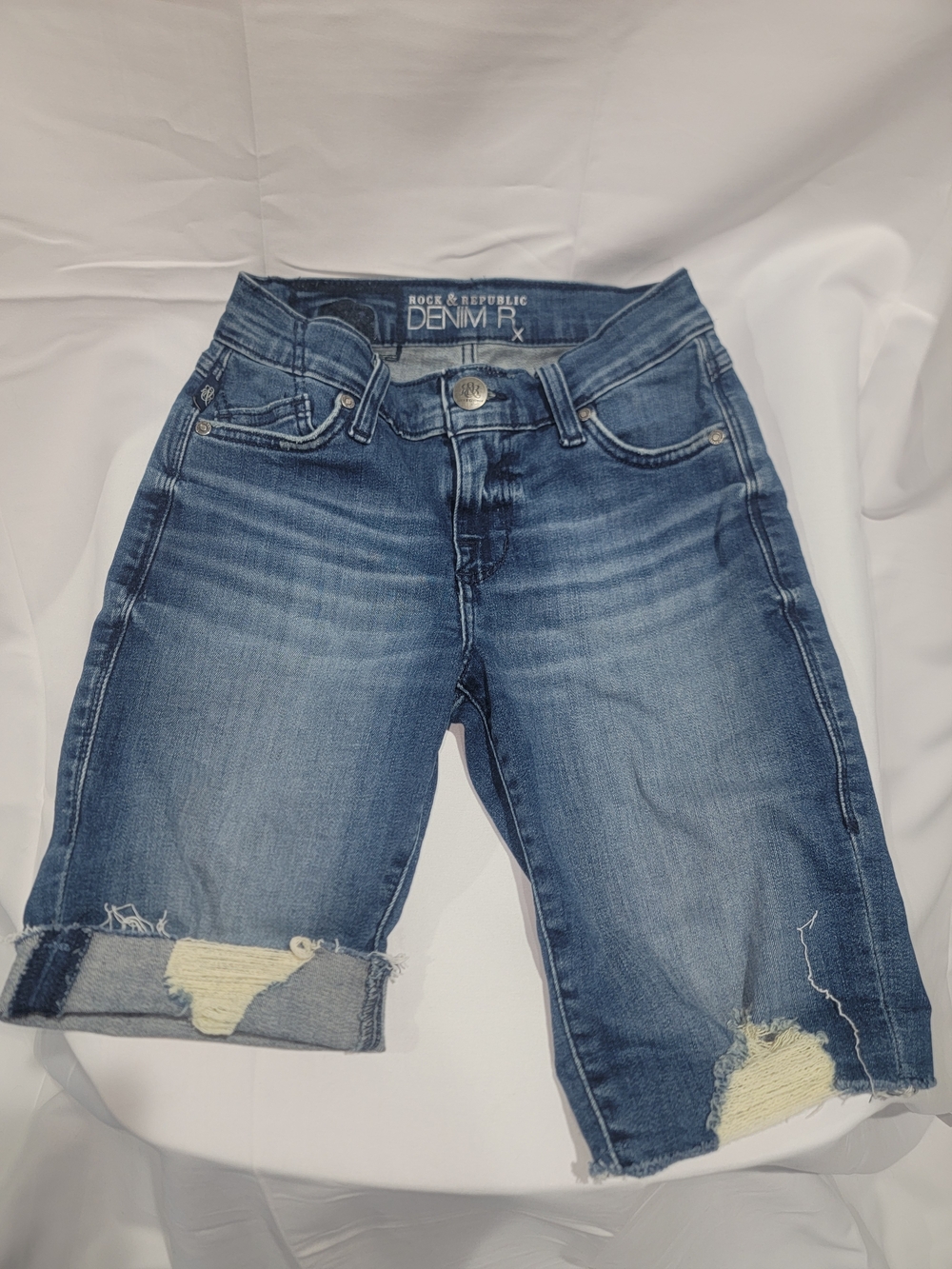 Rock & Republic Denim R Distressed Blue Bermuda Shorts